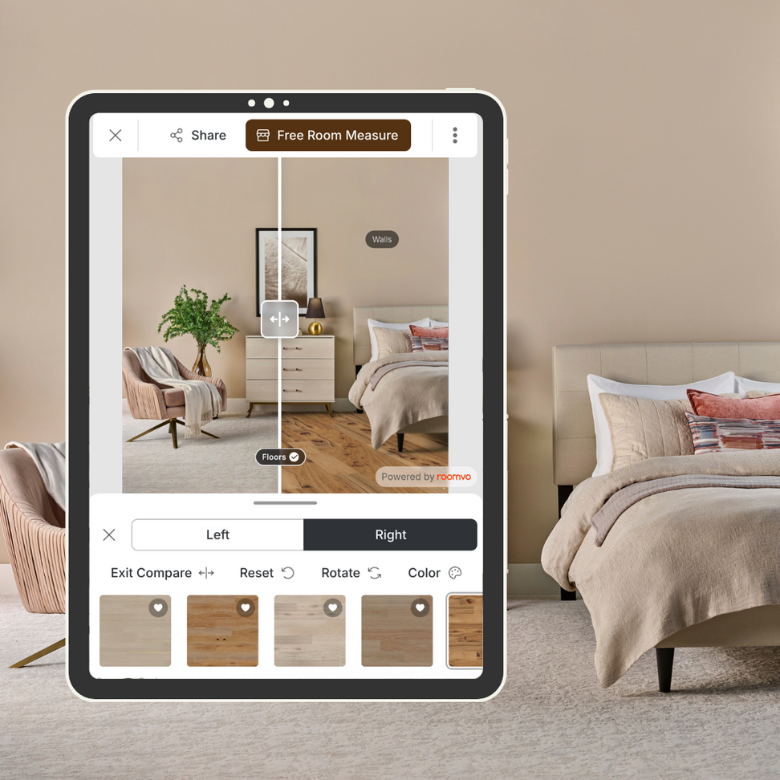 Room Floor Visualizer being used on tablet in bedroom